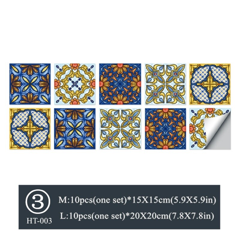 10PCS Floral Wall Sticker Self Adhesive Tiles Waterproof Ethnic Vintage Style