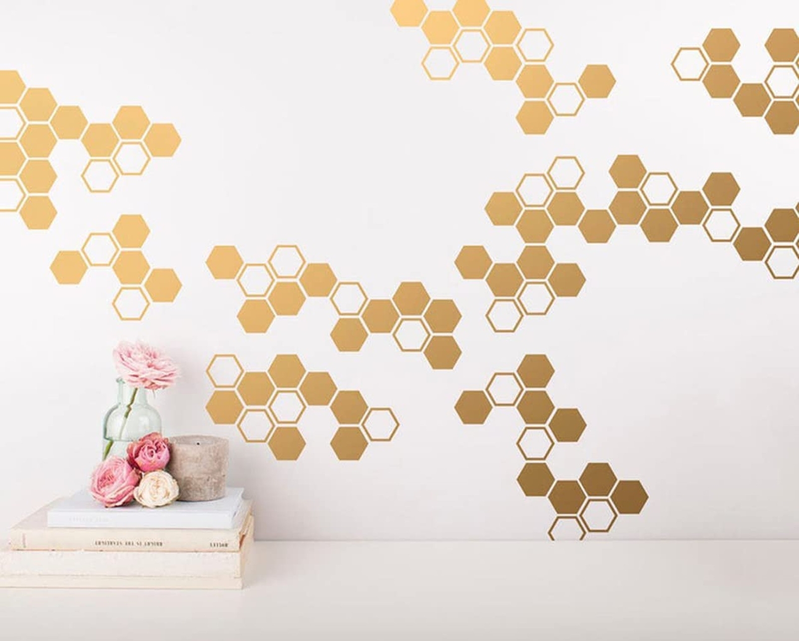 Geometric Small Honeycomb Wall Decals Gold Vinyl Decals, Honeycomb Living Roo…