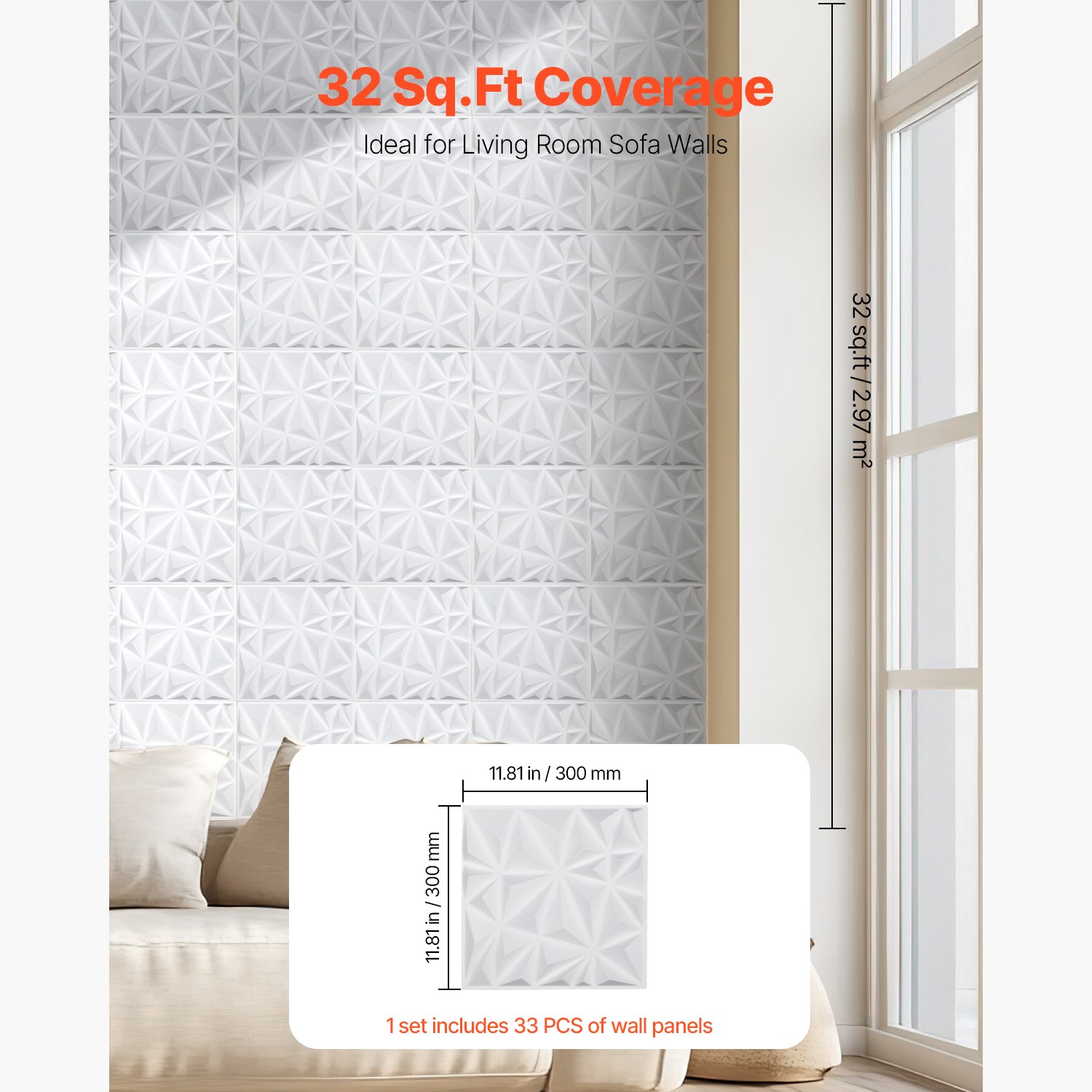 Uimoso 3D Wall Panels 11.81 x 11.81" PVC 32 Sq.Ft Coverage Diamond Matte White