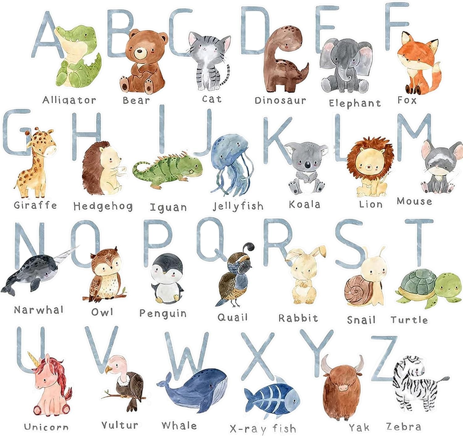 Alphabet Wall Decals for Kids Nursery Playroom Classroom Animal Letters