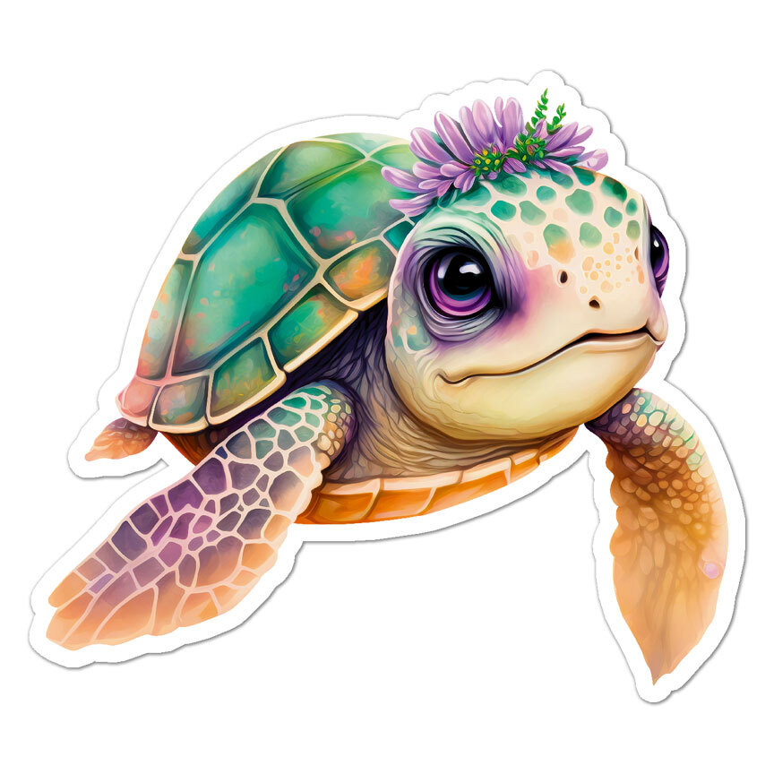 Cute Sea Turtle, Vinyl Decal Sticker, Indoor Outdoor, 3 Sizes, #9085