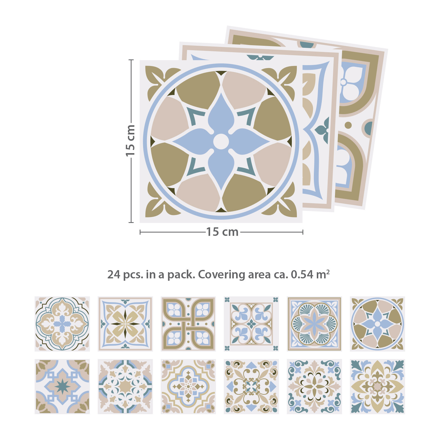 24pcs 6×6 Light Sapphire Parchment Peel and Stick Tiles Sticker Backsplash DIY
