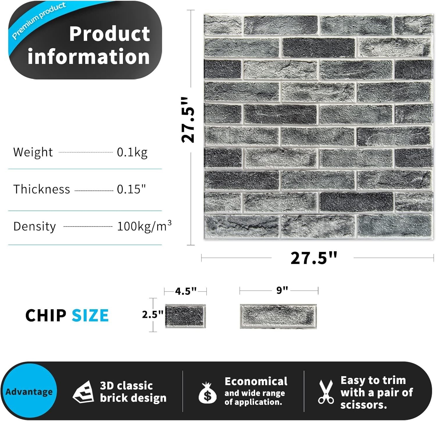 10-Pack Faux Brick Wall Panels 52.5 Sq Ft Peel & Stick Waterproof Foam