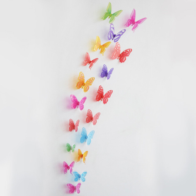18pcs/lot 3d Effect Crystal Butterflies Wall Sticker Home Decoration On the Wall