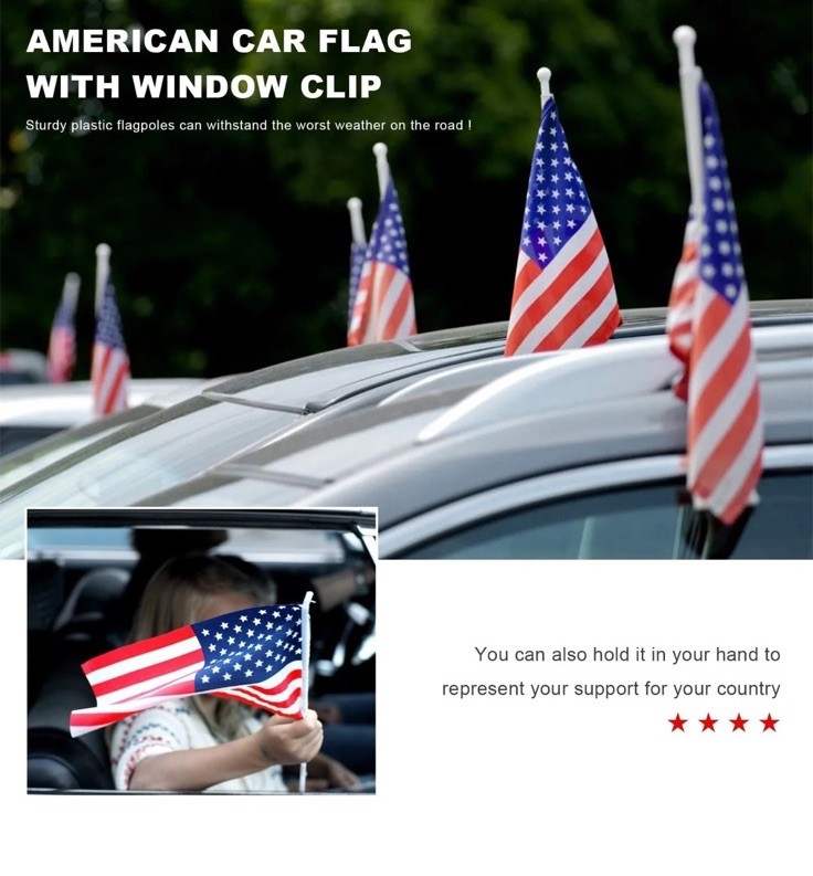 2 Pack 16X10 Inch American Car Flags with Window Clip Vehicle Window Mount Flag