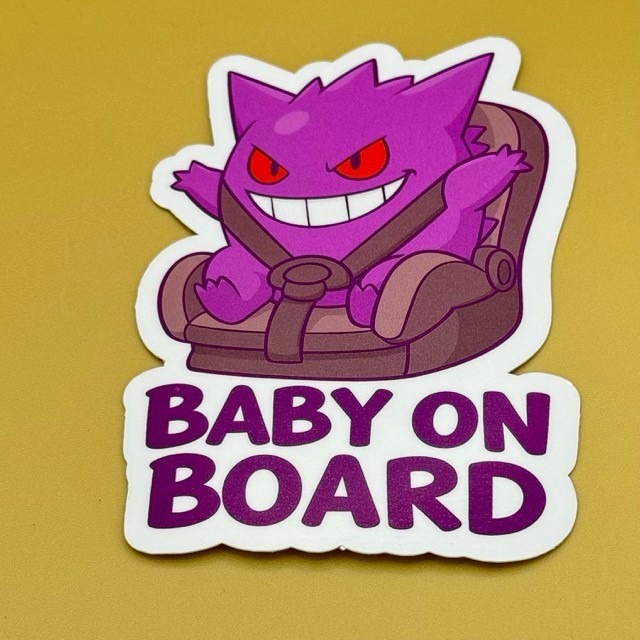 Cute Gengar Pokémon Baby on Board Car Sticker | Funny Anime Vinyl Decal 4.5×7.5