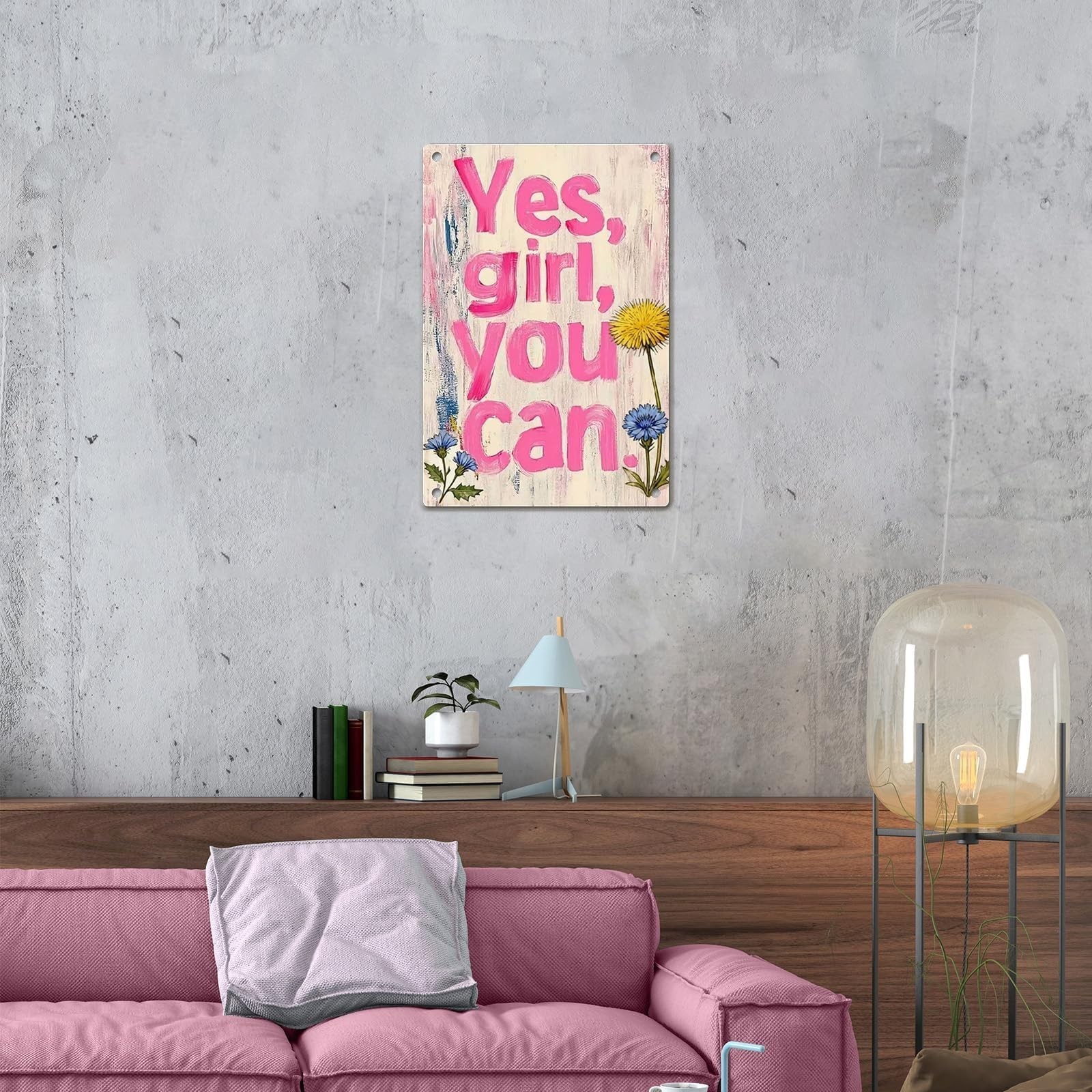 Inspirational Quotes Wall Art Metal Sign -Yes Girl You Can Positive Affirmati…