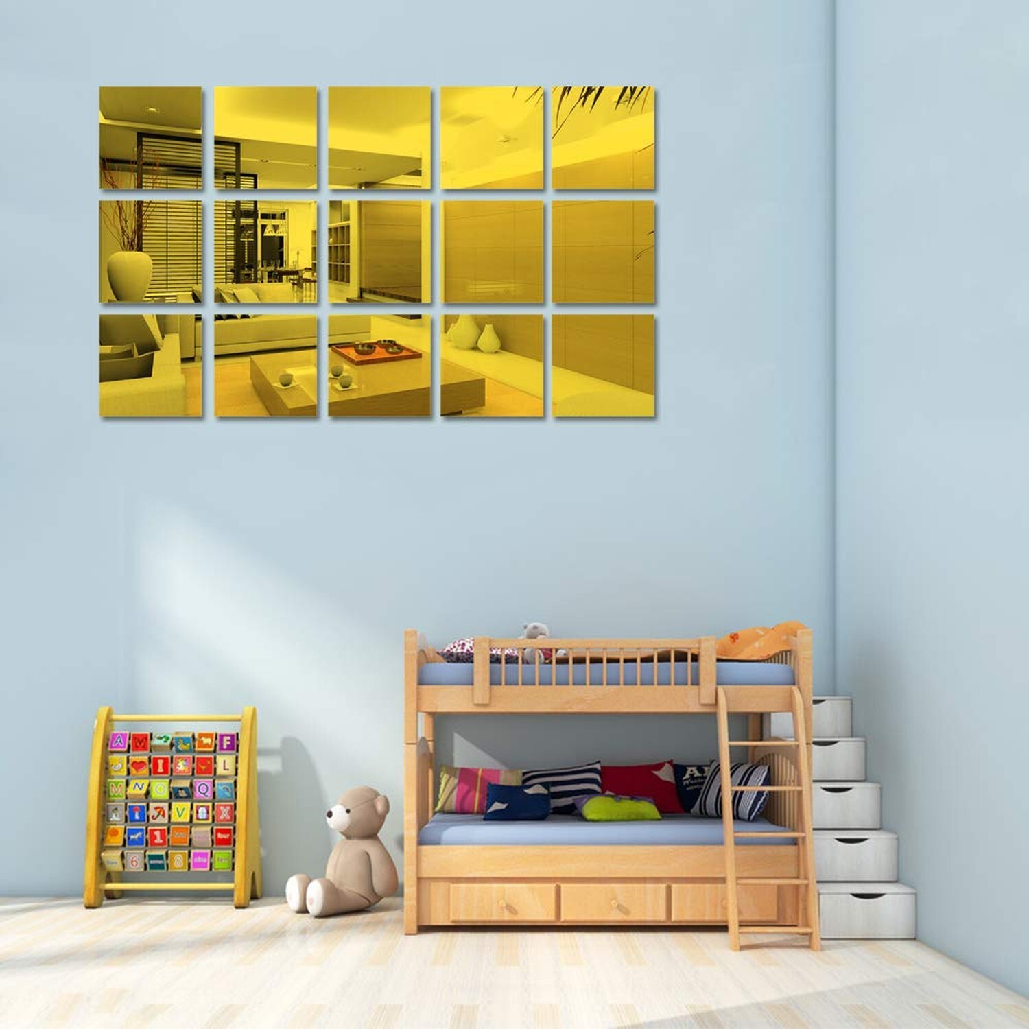 15 Pieces 6in Square Acrylic Mirror Sticker Sheet, Self Adhesive Golden Mirro…