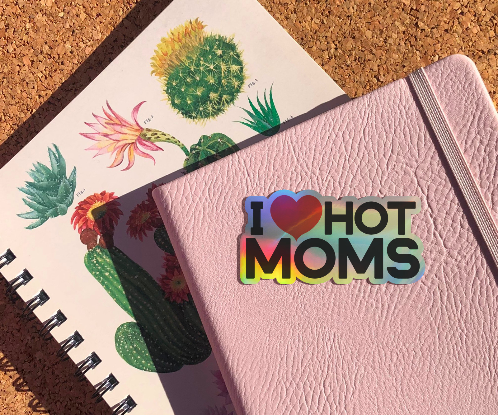 I Love Hot Moms Holographic Sticker – Funny Laptop Water Bottle Tumbler Decal