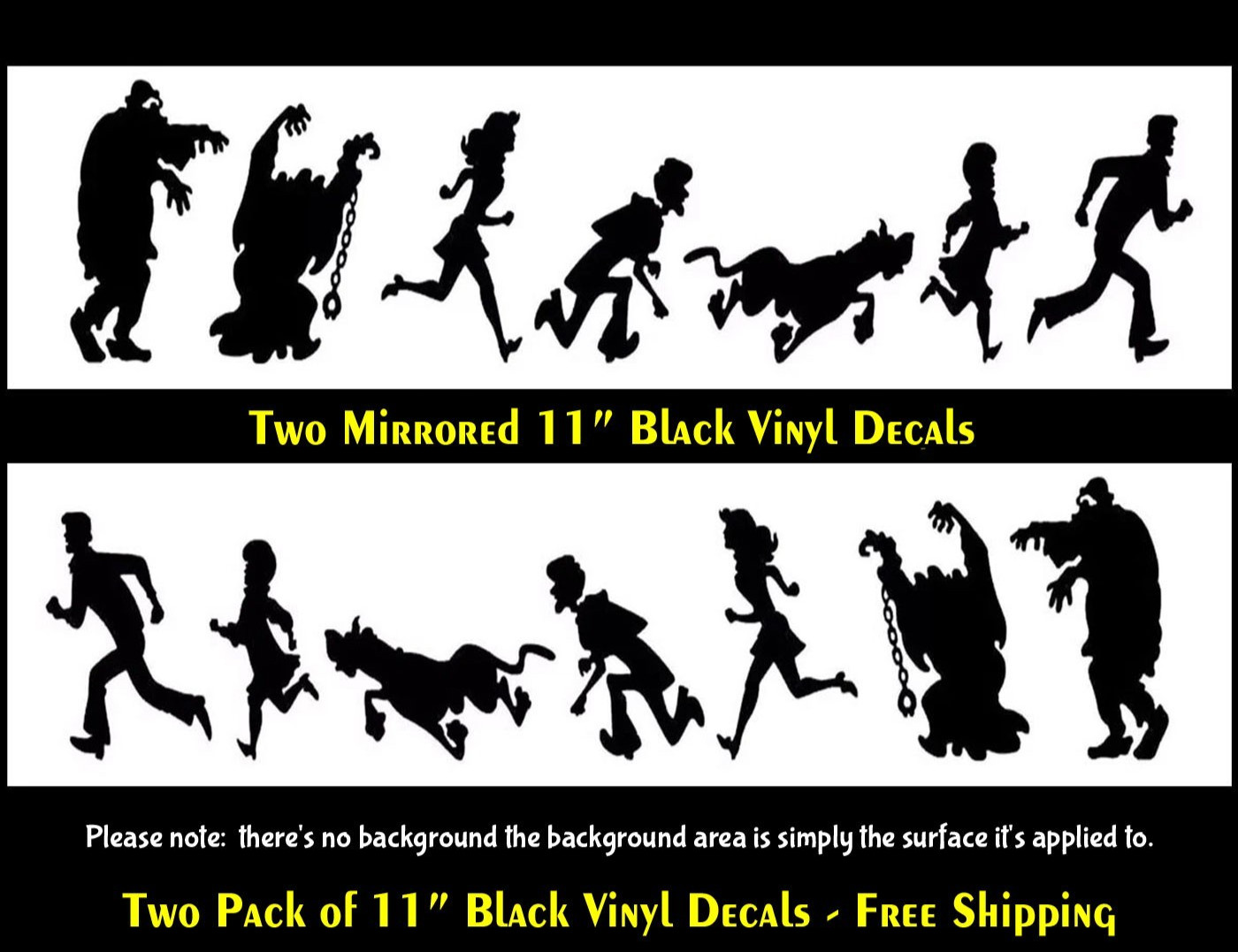 Scooby Doo Gang Two Mirrored 11" Black Vinyl Decals Vehicle Bumper Door Trunk