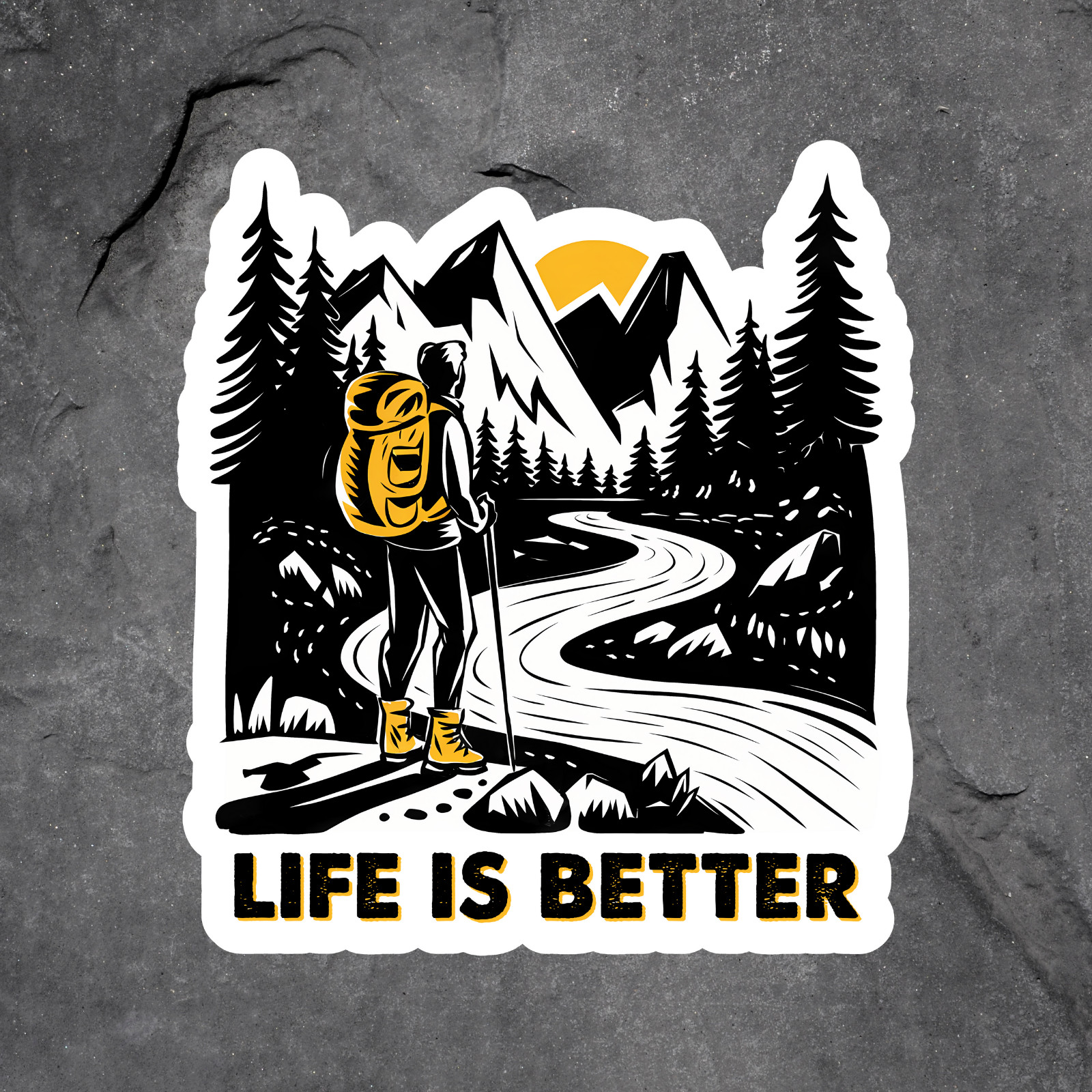 Hiking sticker vinyl decal life is better mountain hiker outdoor camping design
