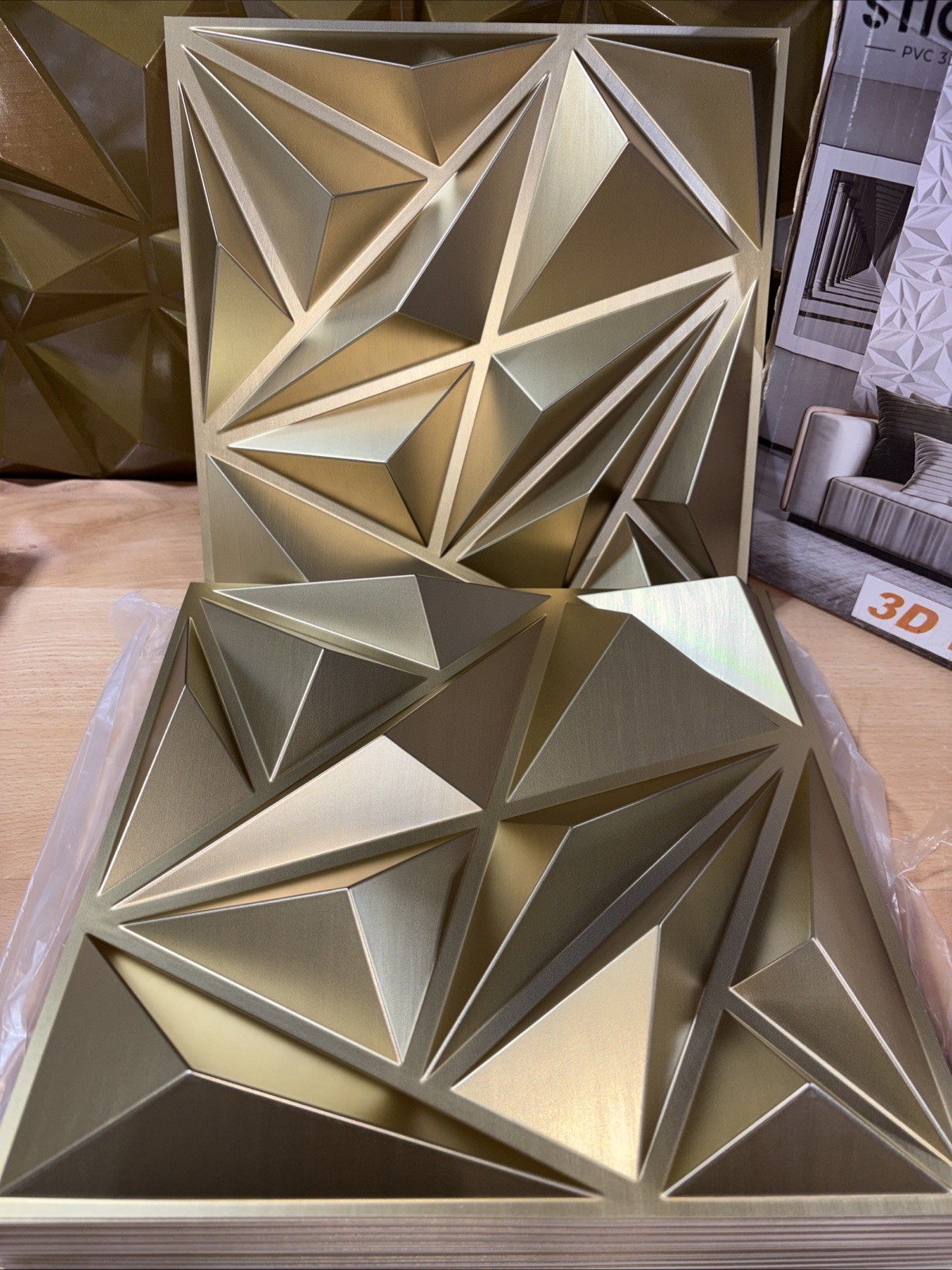 Champaign Gold 3D Diamond Wall Panels – 33 Pack, 12"x12" Decor