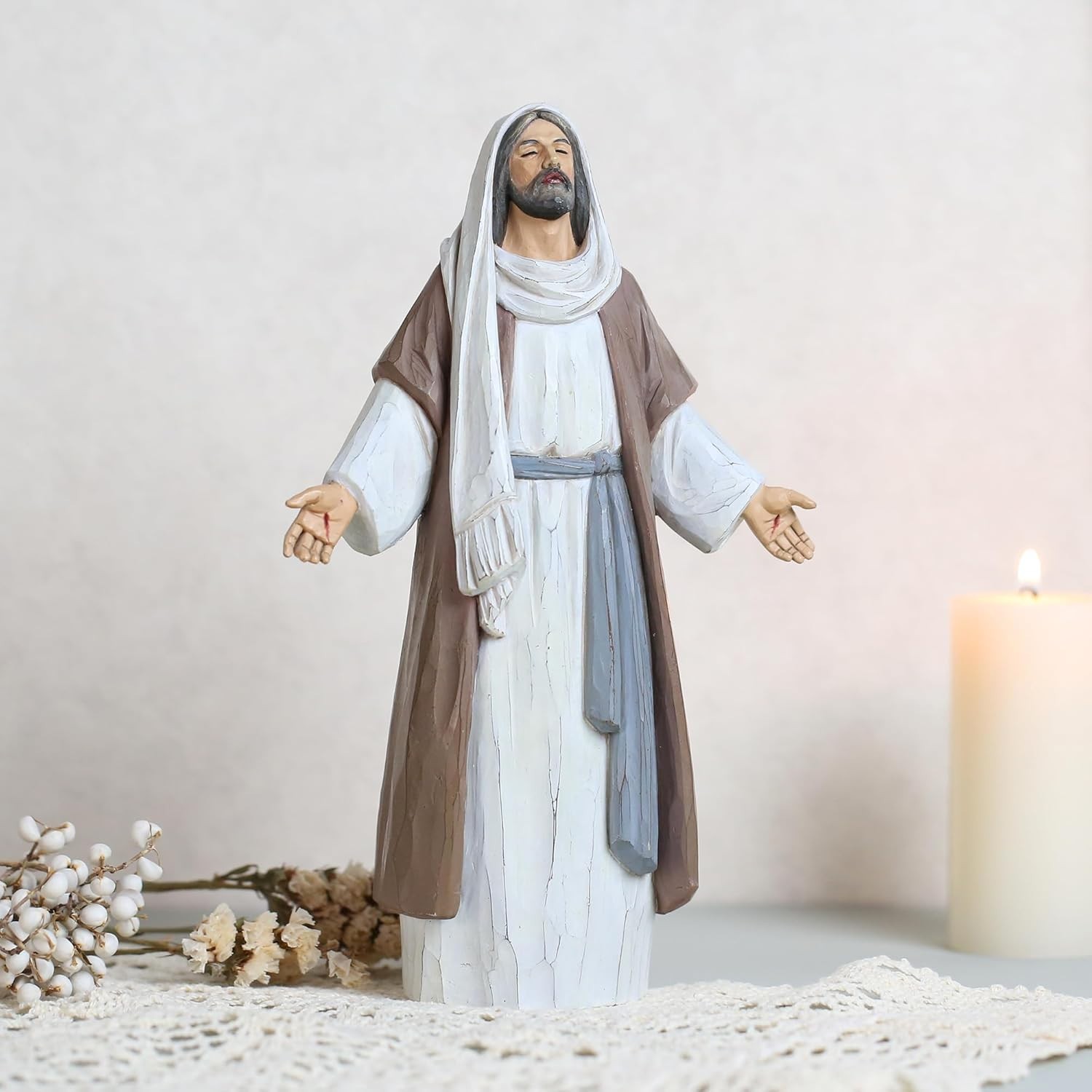 Jesus Christ Statue with Open Arms, Hand Painted Saint Statue Religious Modern H