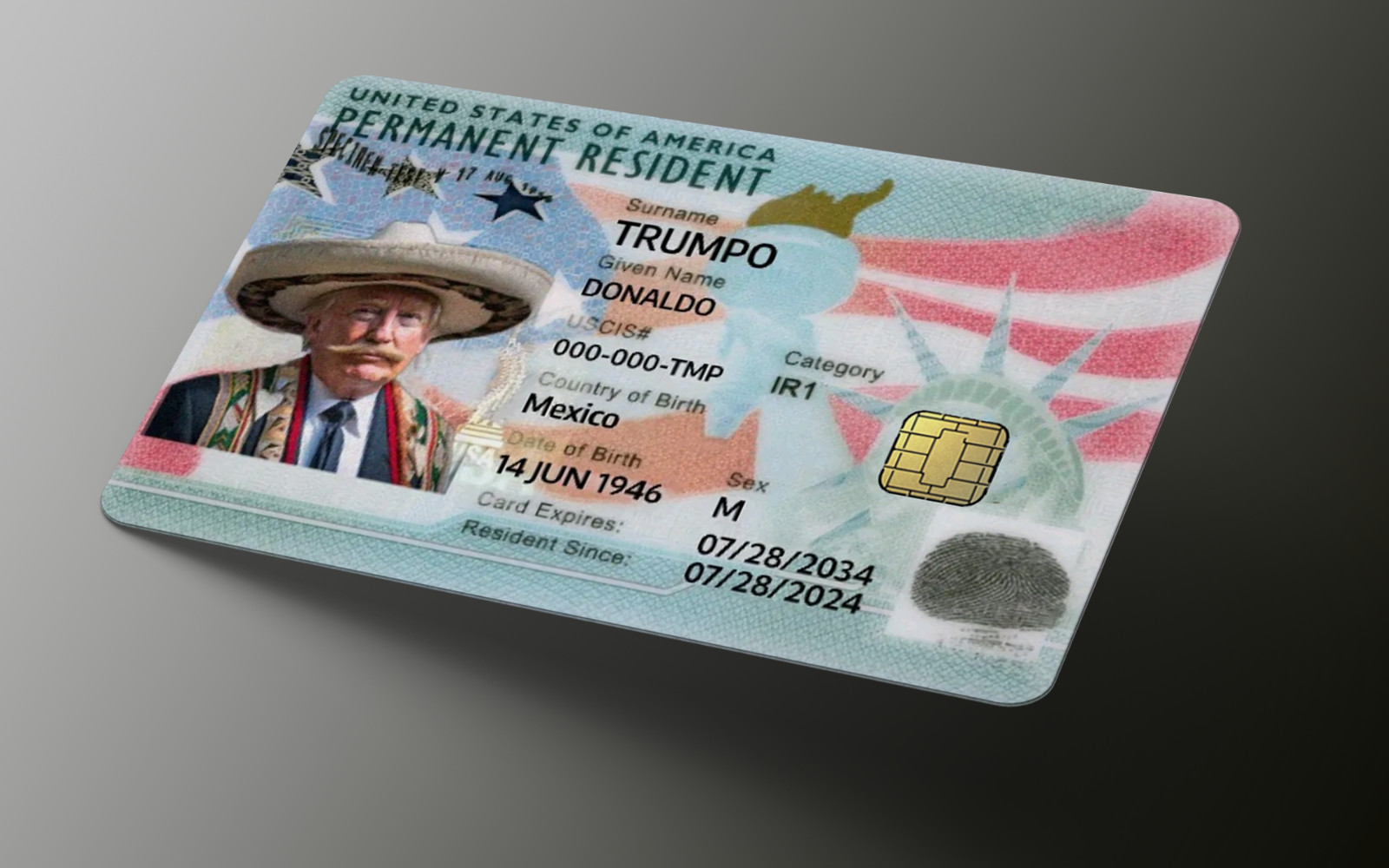 Trump Green Card Credit Card Skin, Debit Card Covering Small Chip, Easy Install
