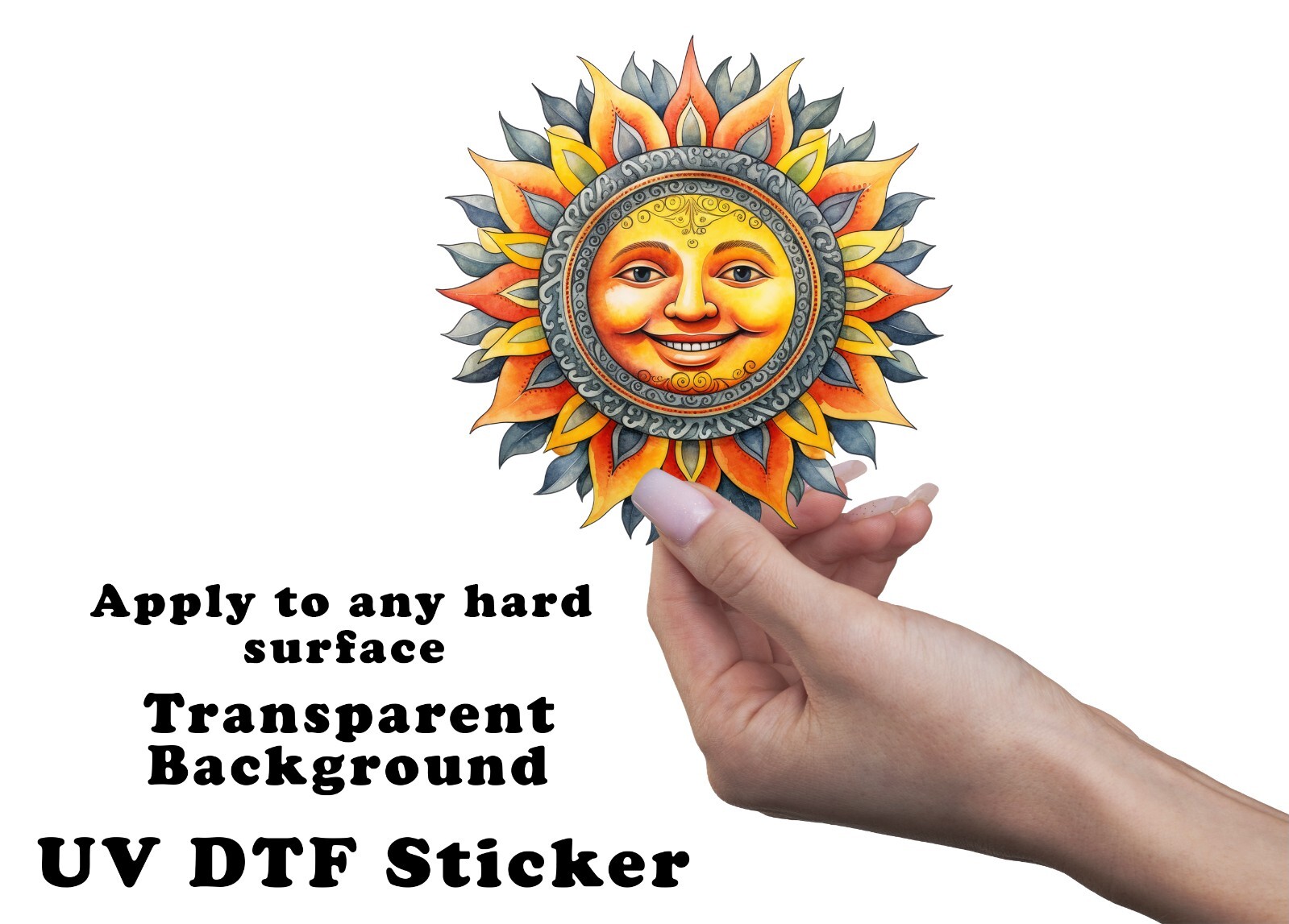 Boho Smiley Face UV DTF Transparent Sticker / Decal