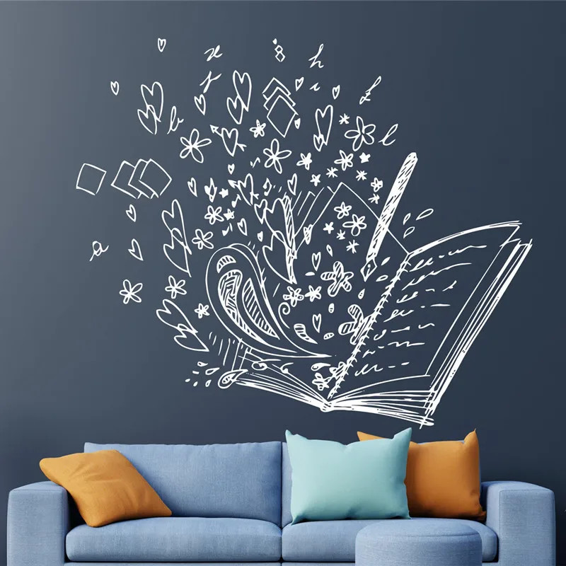 Hand Drawing Book Wall Decal Library Reading Room Study Room Decor Stickers