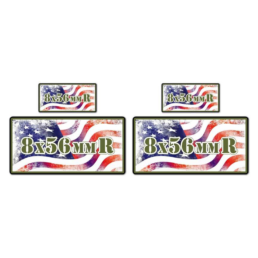 8x56mmR Ammo Box Set, Vinyl Decal Sticker, 2@ 1"x2" & 2@ 2"x4", #8321