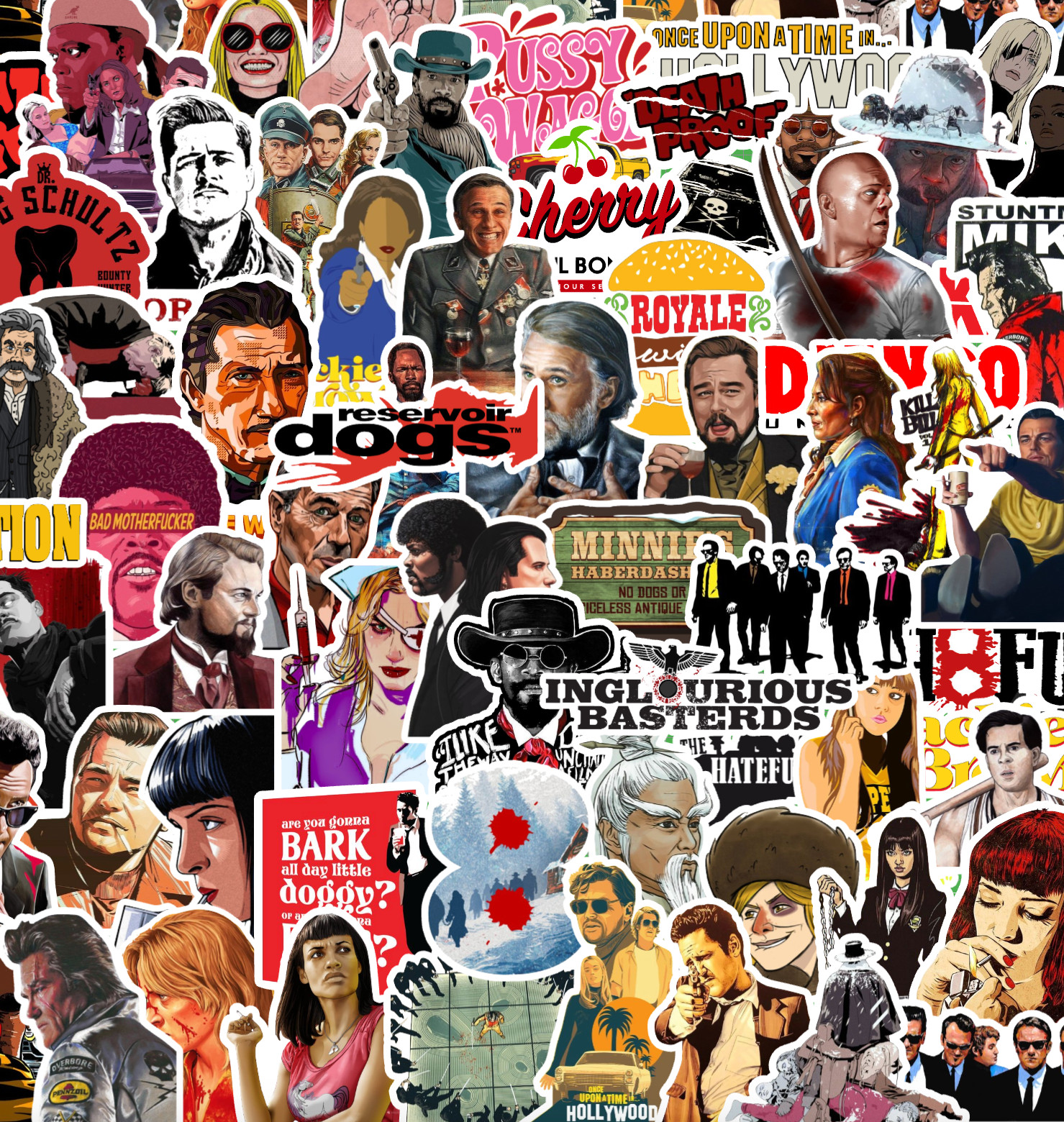 25/50 Tarantino Movie Sticker Pack-Waterproof Vinyl- Pulp Fiction Kill Bill