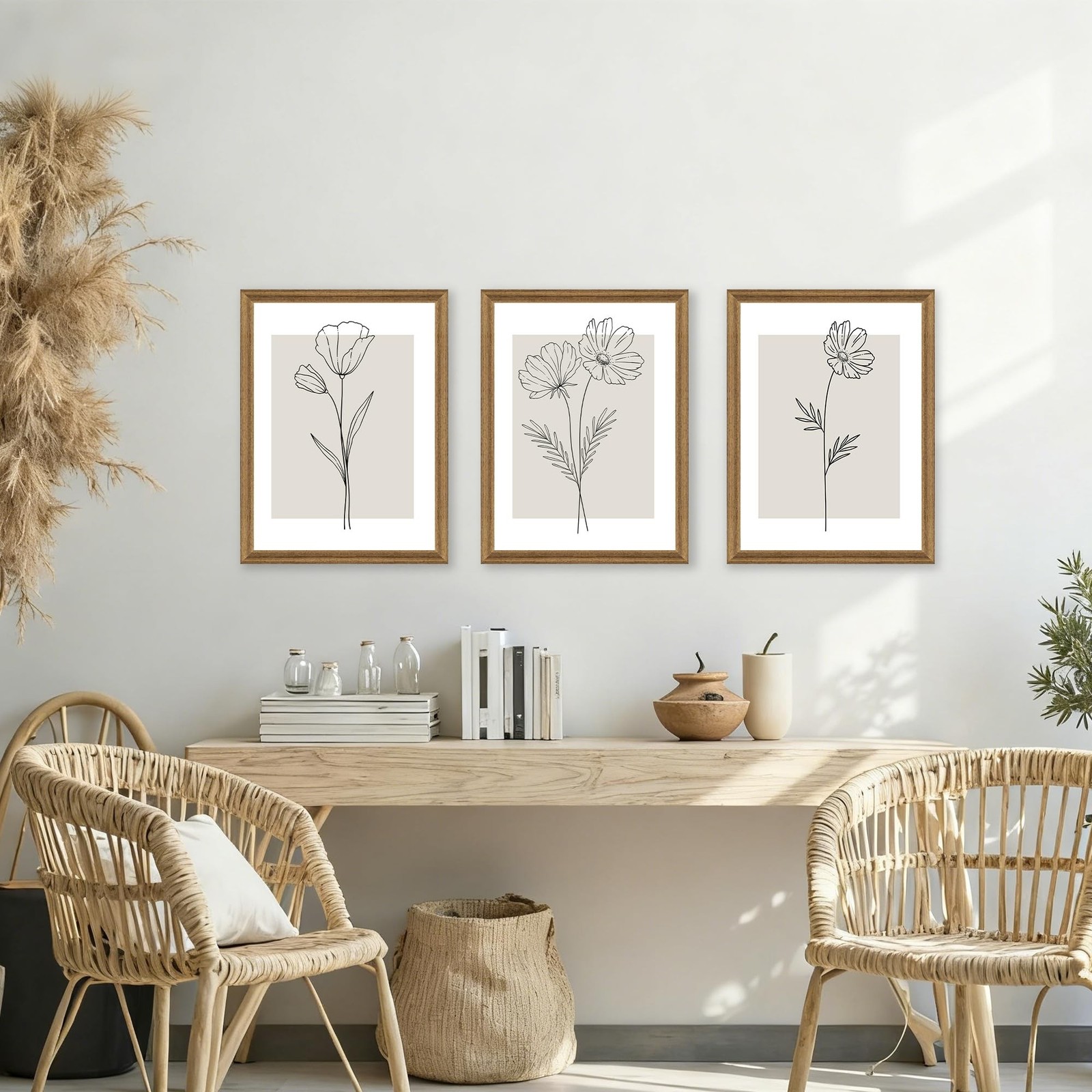 ICHZUMW Neutral Botanical Floral Wall Art, Black and White Farmhouse Flowers …