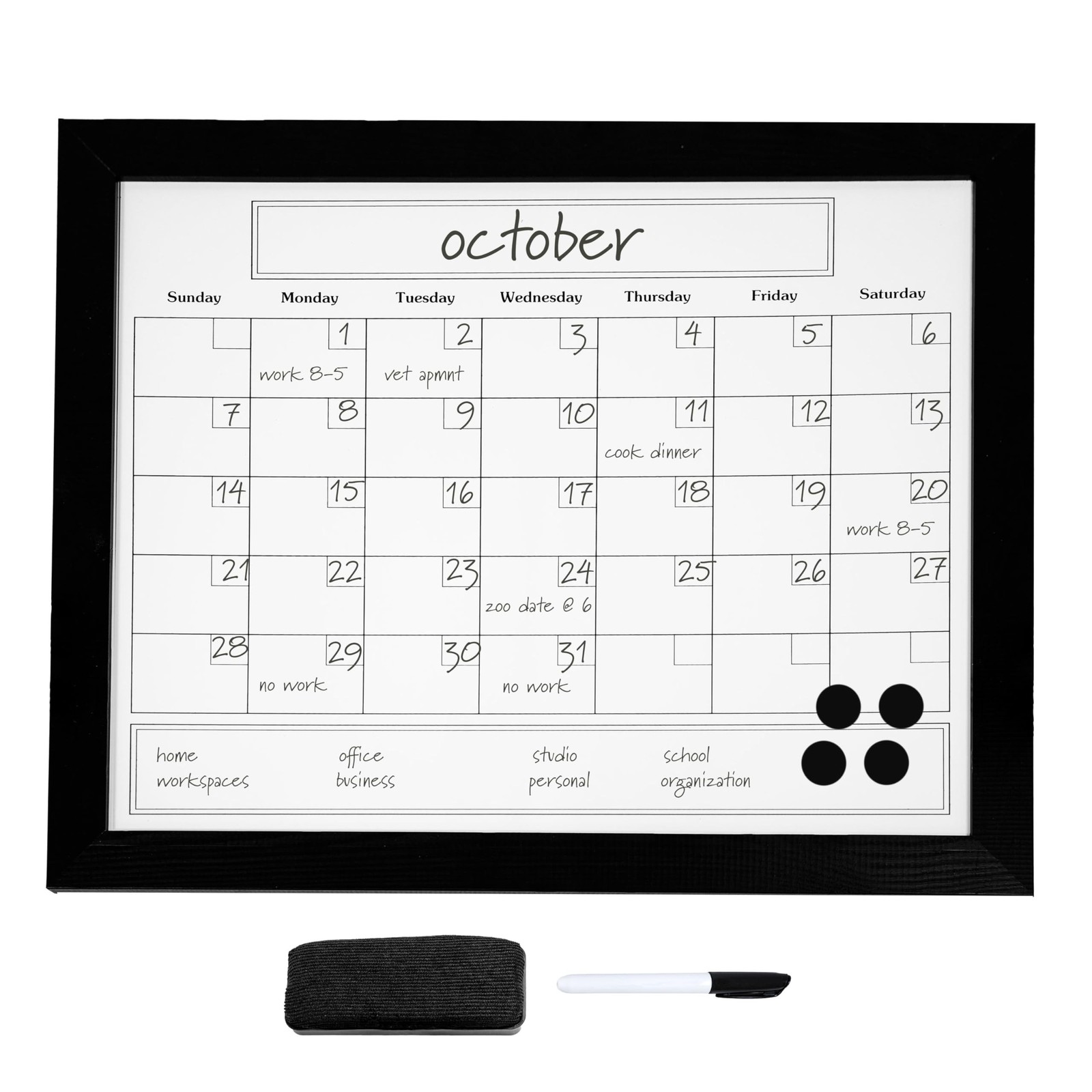 Sunnydaze Monthly Calendar Whiteboard for Wall – Dry Erase Board Calendar wit…