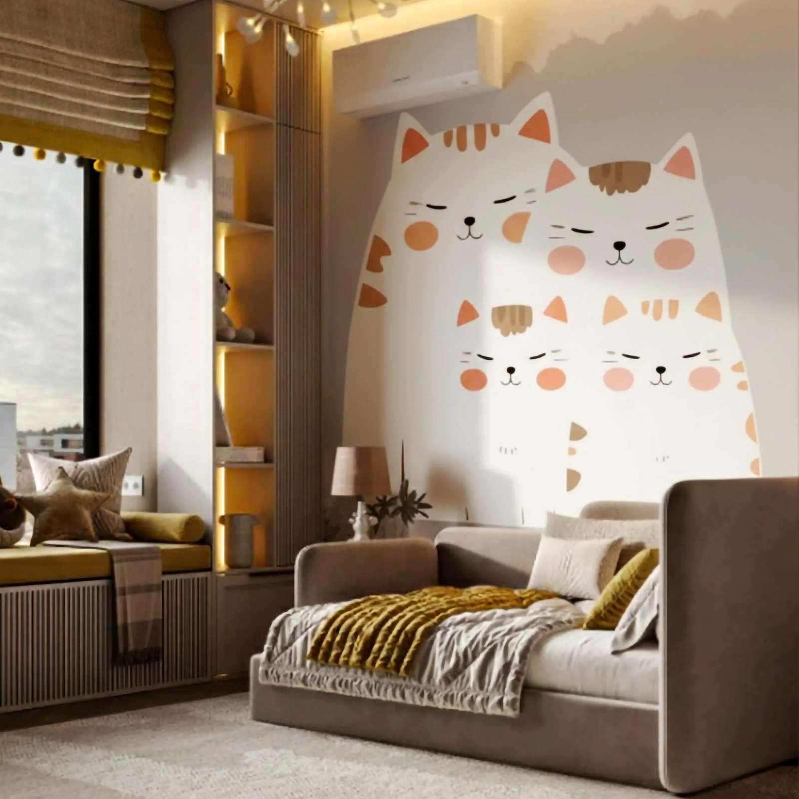 Cute Cat Family Wall Decal | Nursery Animal Sticker