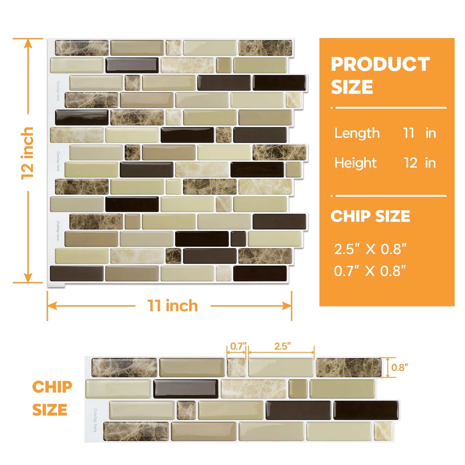 12" x 12" Peel and Stick Self Adhesive Kitchen Backsplash, Stick On Tile Back…