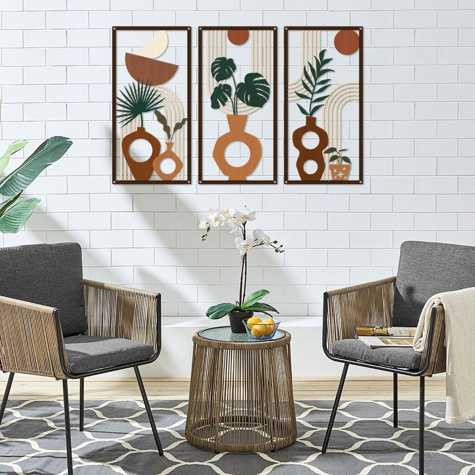 ShxTrade Boho Metal Wall Art, Modern Abstract Minimalist Wall Decor Set of 3,…