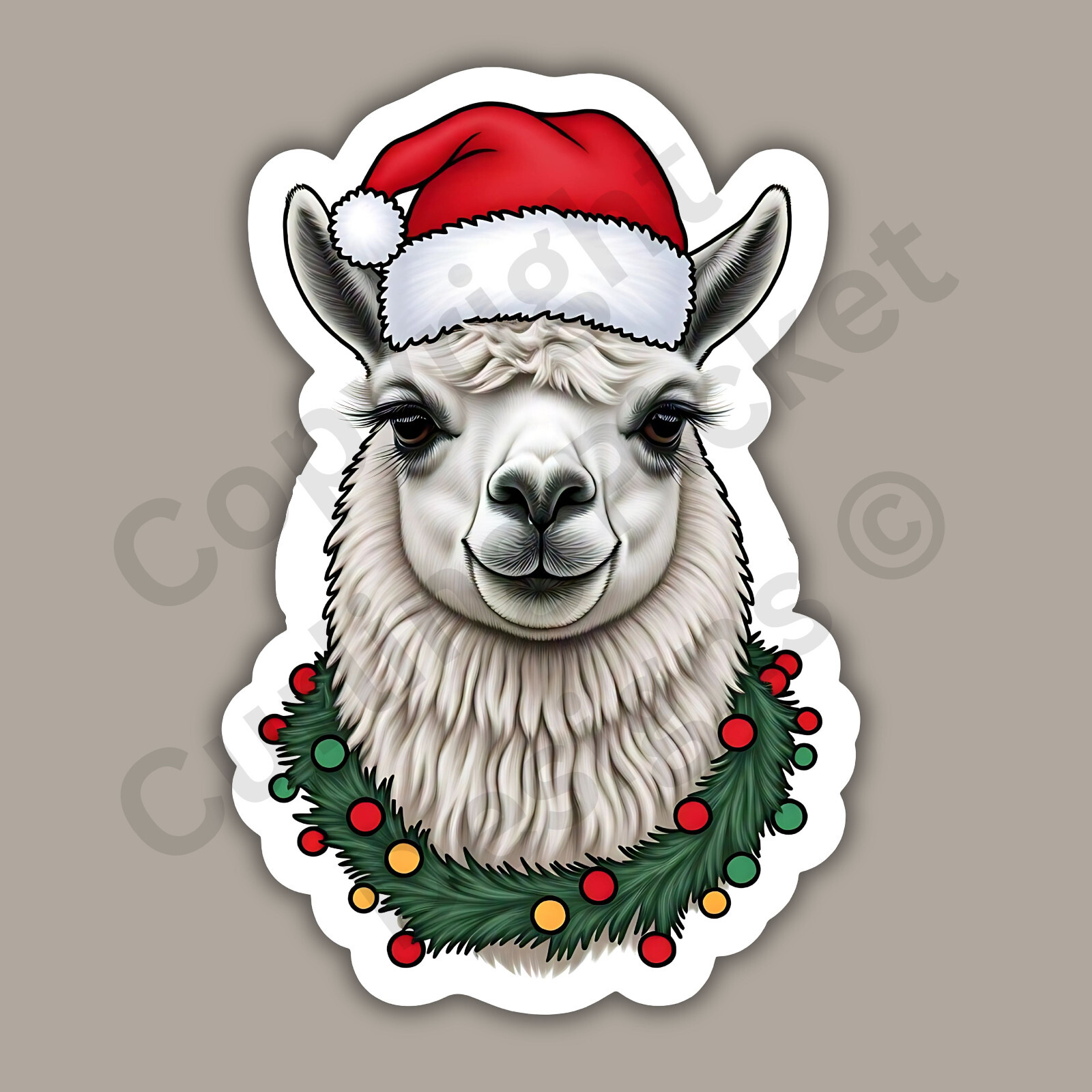 Christmas Llama Farm Animal Santa Hat Garland Cute Funny 4" Vinyl Sticker