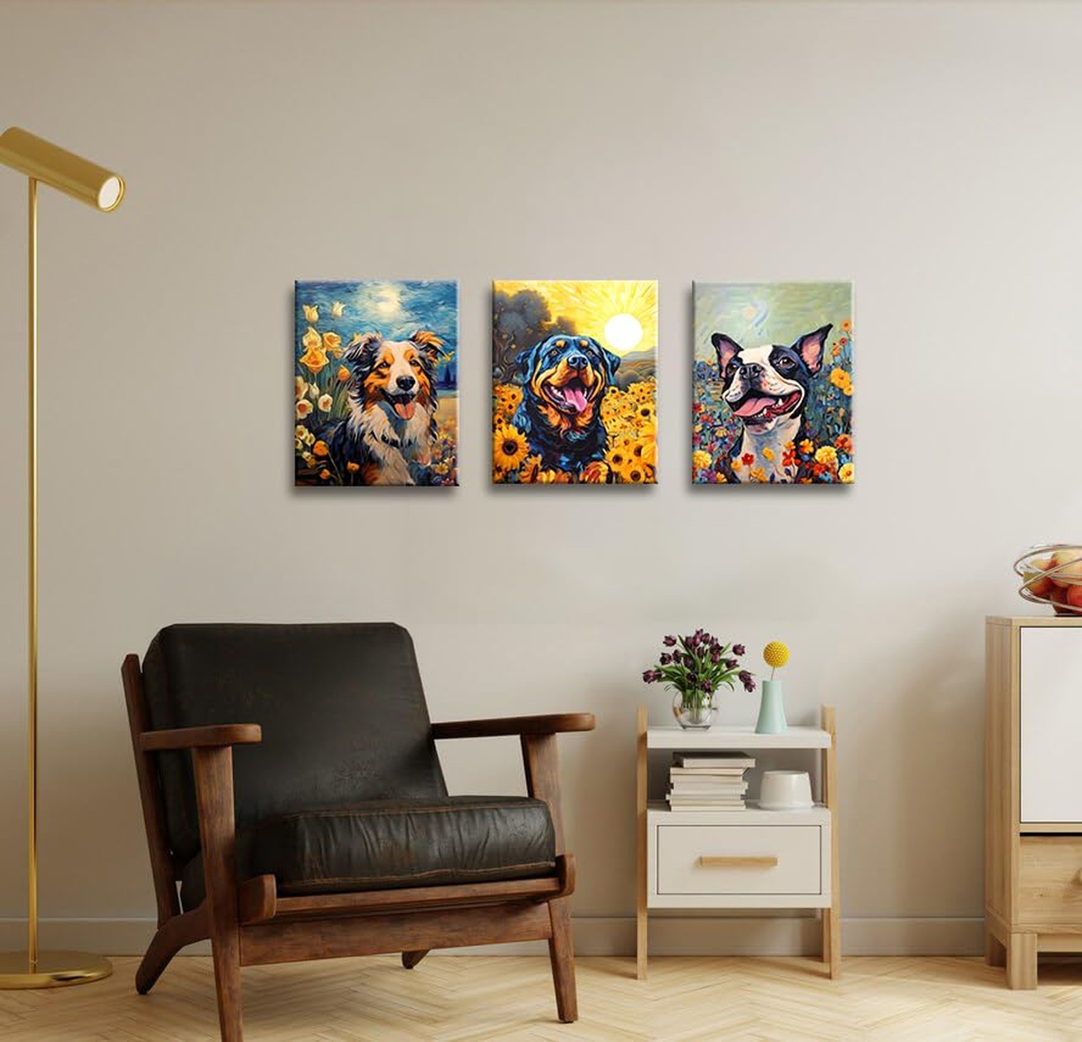Dog Canvas Wall Art,Funny Dog Canvas Wall Art, Cute Puppy Animal Pictures Wal…