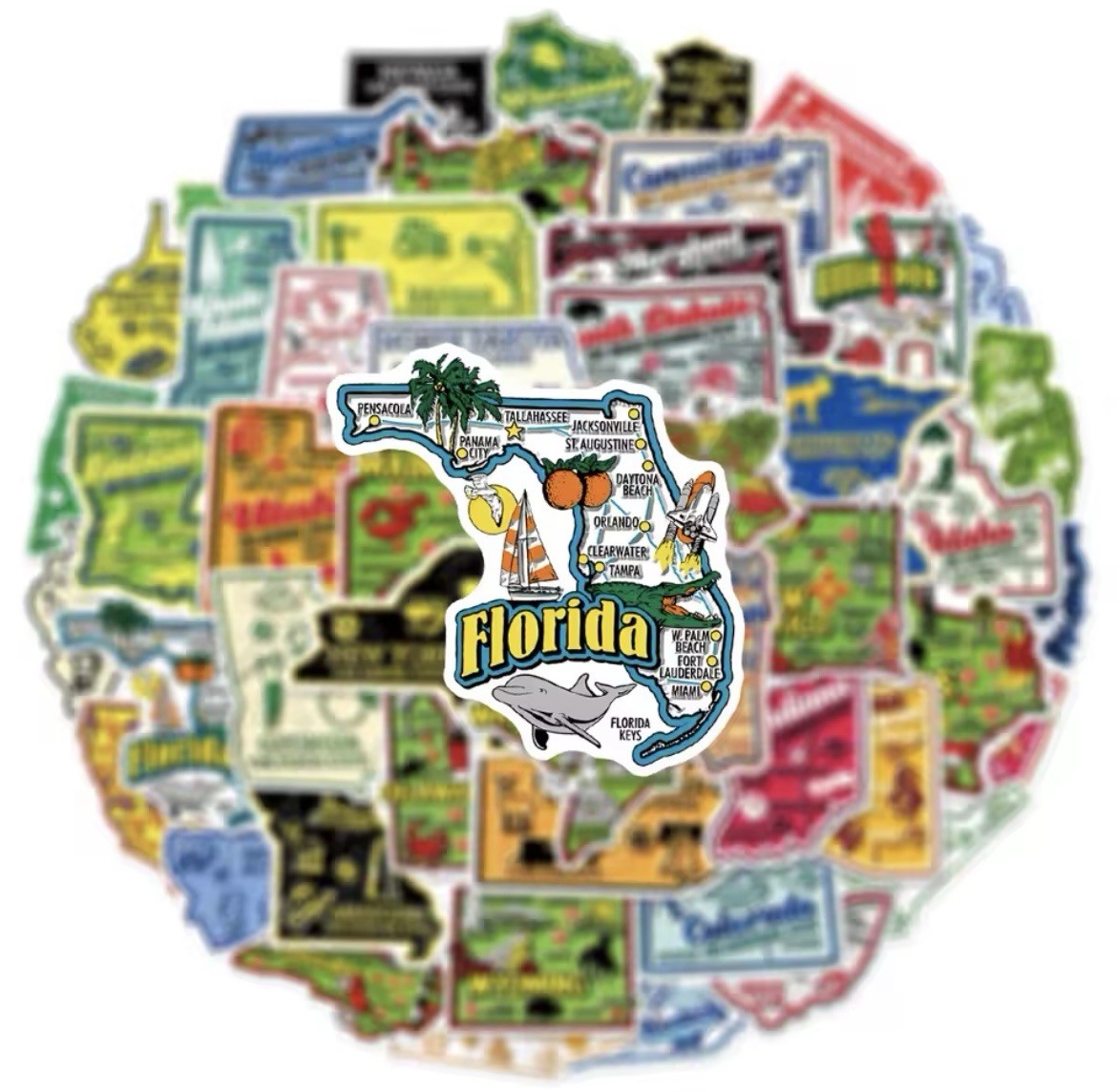 American State Style Stickers 51pc United States Of America States FREE SHIPPING