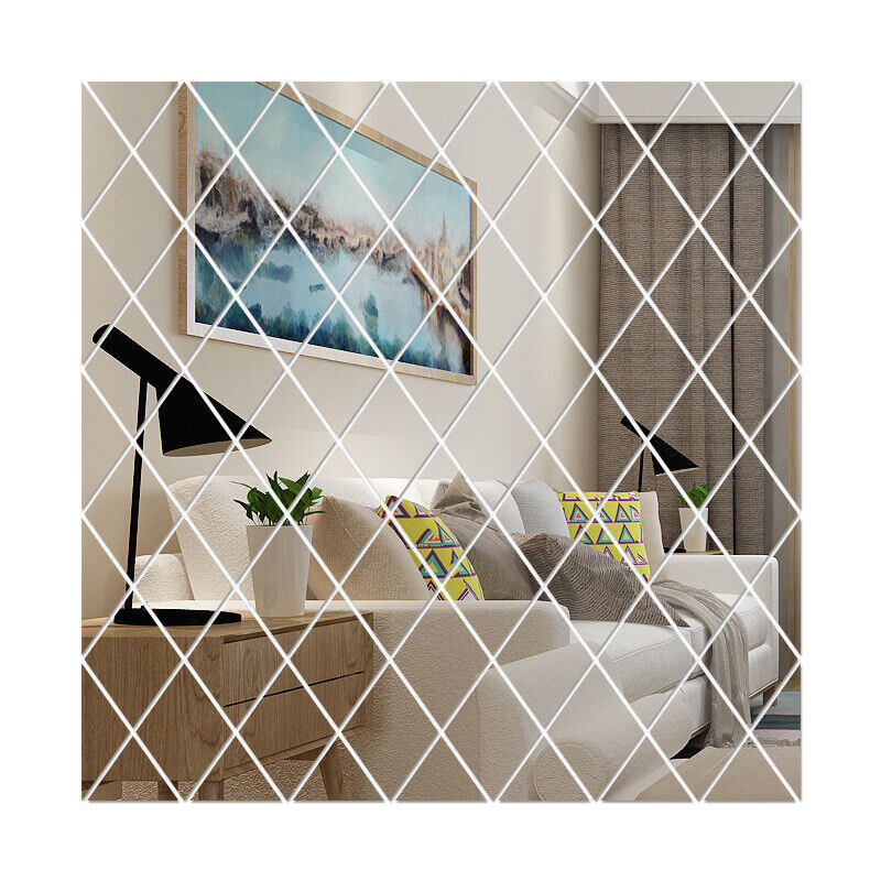 3D Mirror Art Wall Sticker Diamonds Acrylic Mural Decal Home Room Decor DIY