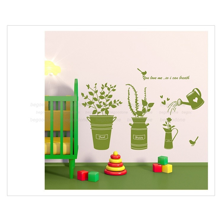 Green Pot Waterproof Removable Bedroom Office Balcony Wall Decoration Wallpapers
