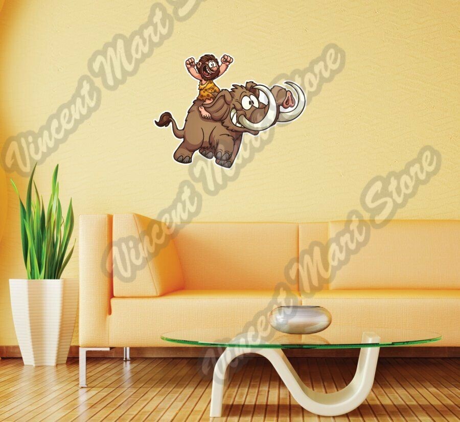Caveman On Mammoth Elephant Cartoon Wall Sticker Room Interior Decor 22"X22"