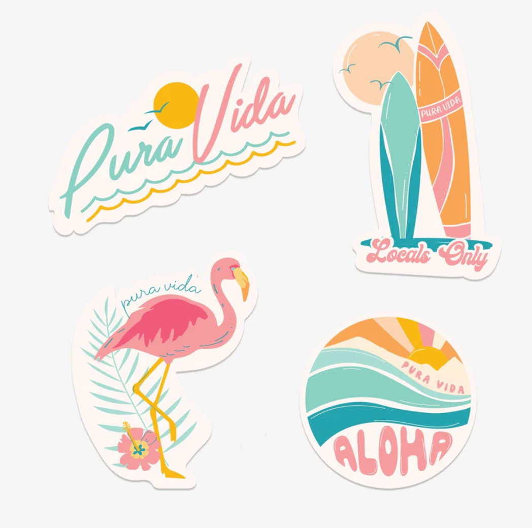 Pura Vida Stickers STICK IT TO 'EM! Glow Pack of 4 Beach Tropical Aloha NEW $10
