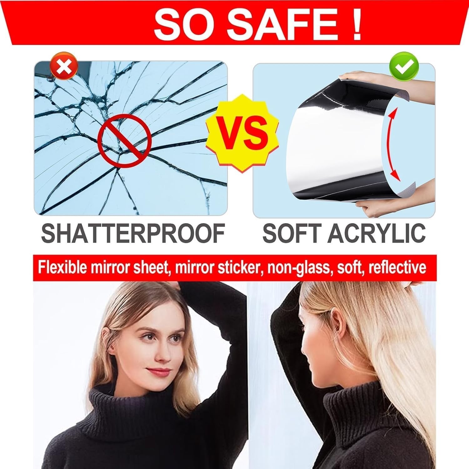 Flexible Peel and Stick Mirror Stickers – Silver, 17.7" x 200", Waterproof, Remo