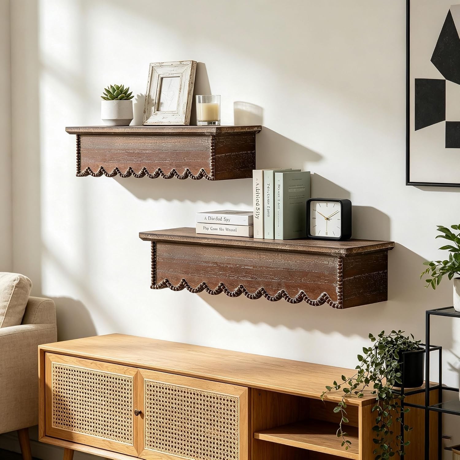 Wood Scalloped Decorative Wall Shelf, Bedroom Bathroom Kitchen Shelving Wall Mou