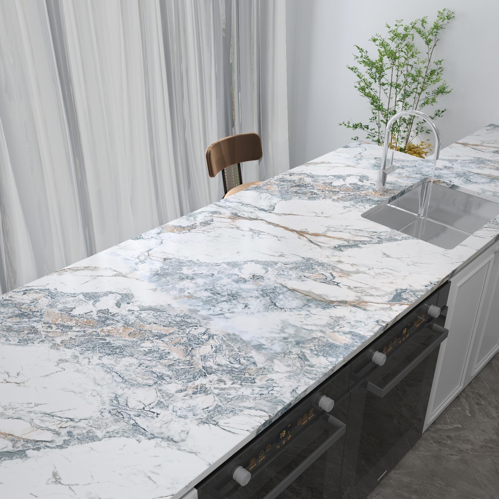 White Blue Marble Contact Paper kitchen Granite Laminate peel and stick Count…