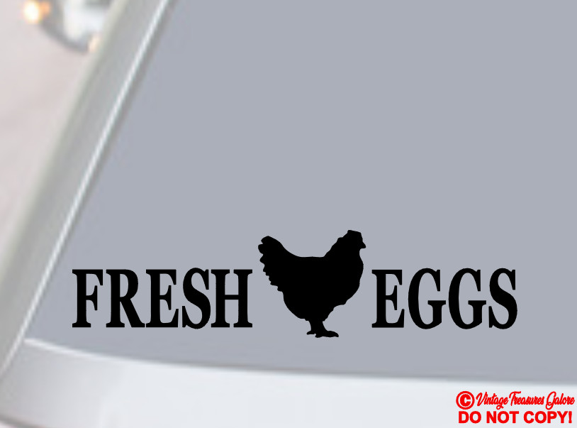 FRESH EGGS Vinyl Decal Sticker Window Wall Bumper Chicken Farm Farmers Market
