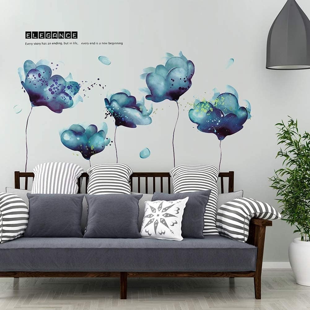 Removeable 3D Blue Dream Flower Wall Stickers DIY Home Wall Decoration Art Decor