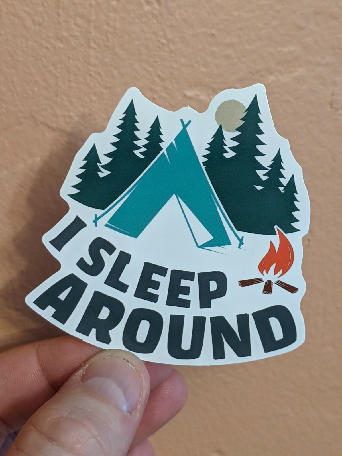 7-pack funny I sleep around camping outdoors hiking sticker 3" waterproof