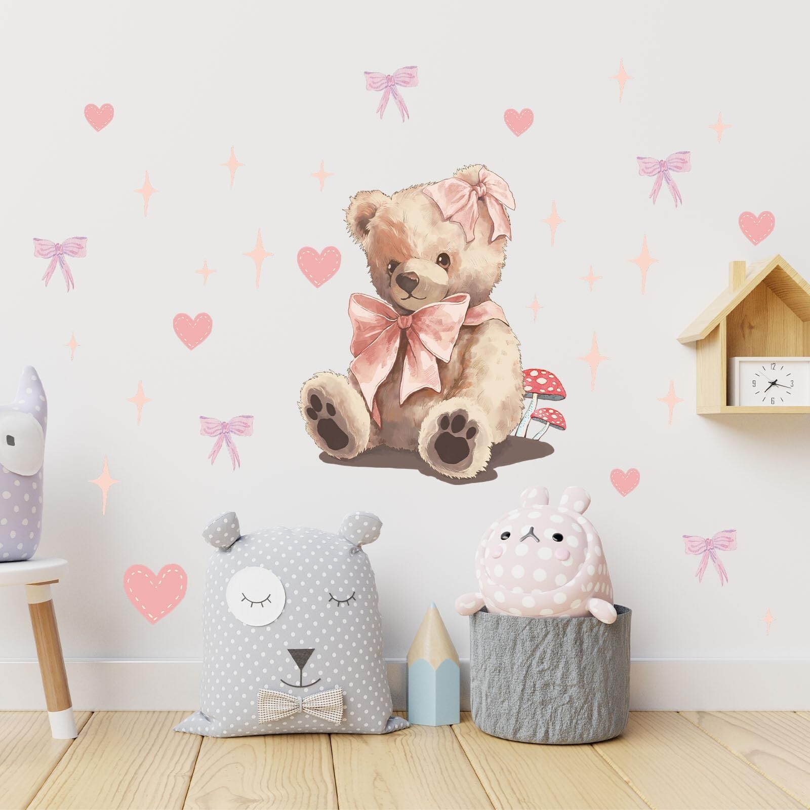 Cute Teddy Bear Doll Wall Stickers for Nursery Pink Wall Decals for Kid Girl …