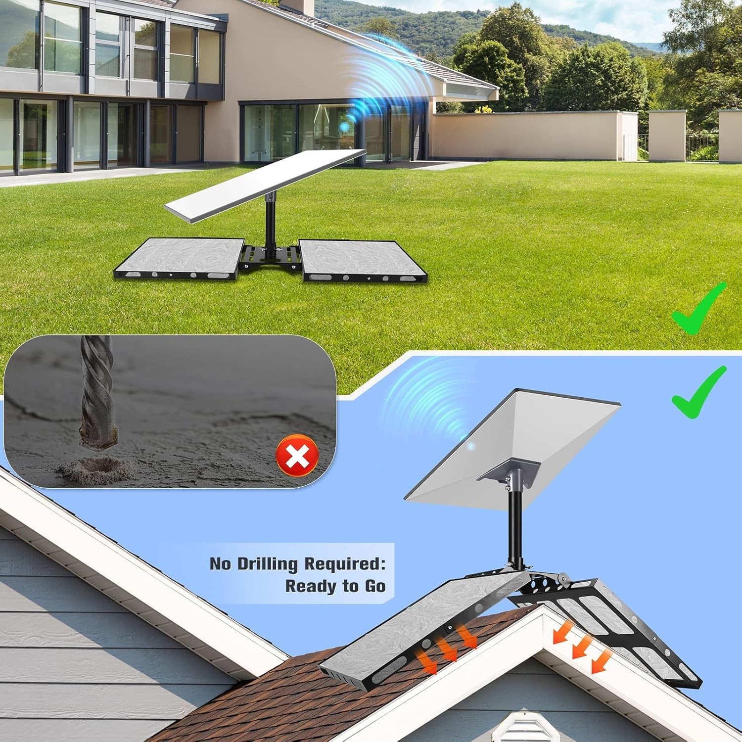 Gen 3 Starlink Roof Mount, Ridge 45 cm x 7 x 43 cm, Black