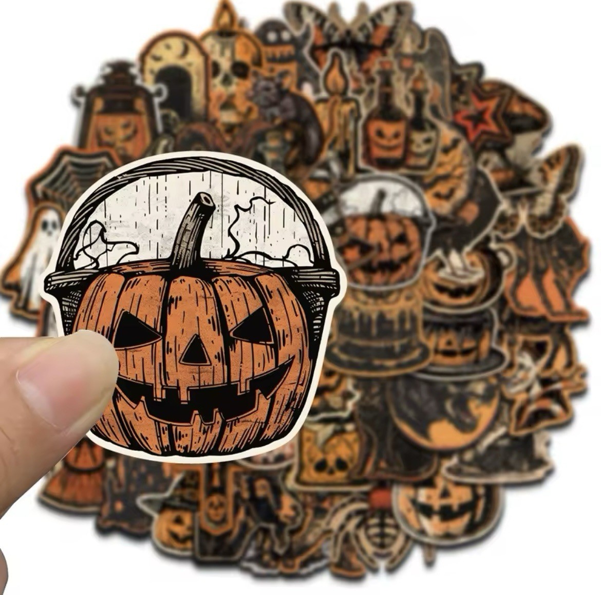 Halloween Spooky 50pk Stickers Orange And Black Jack O Lantern Scary Stickers