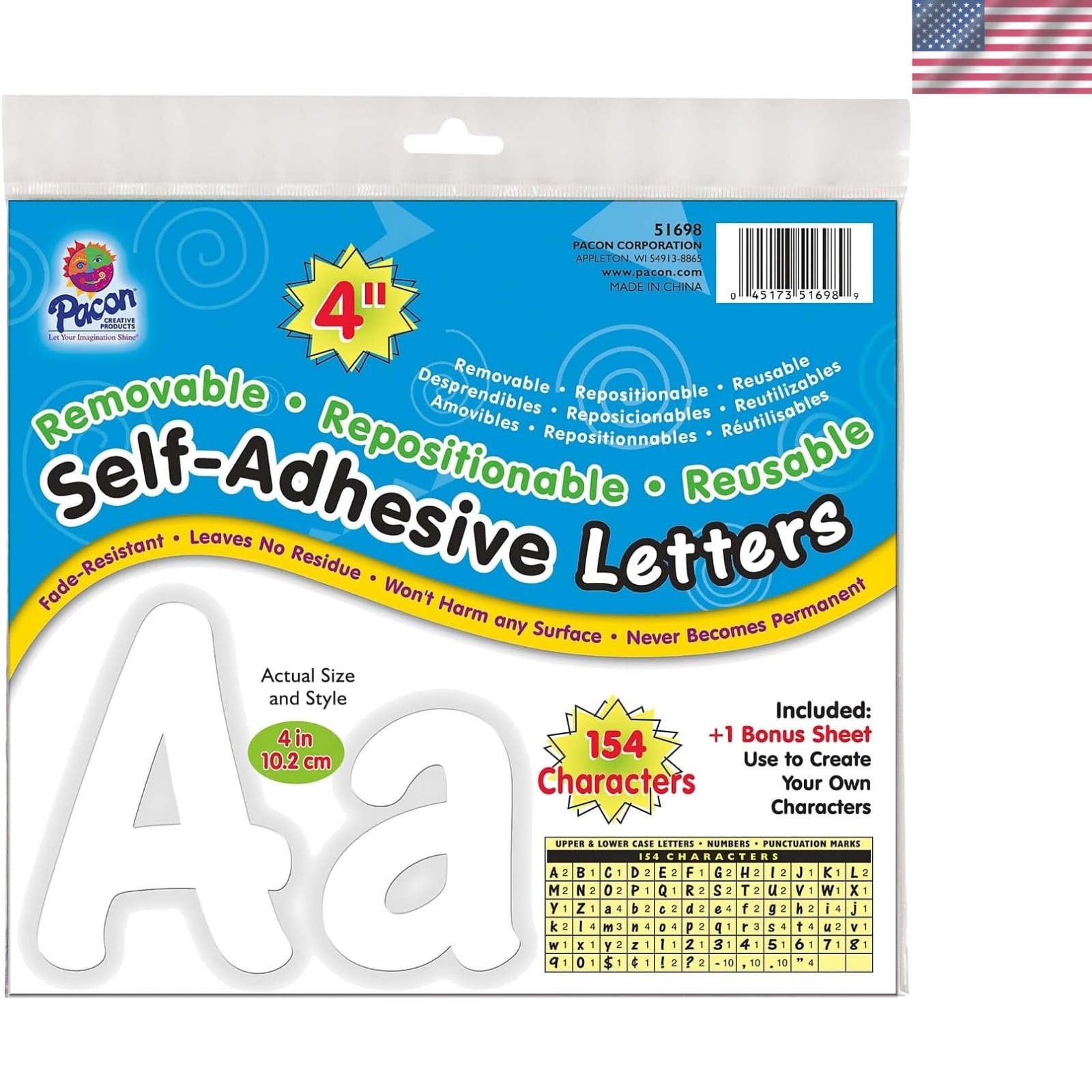Reusable White Vinyl Letters & Numbers, 4" Characters – Ideal for Window Décor