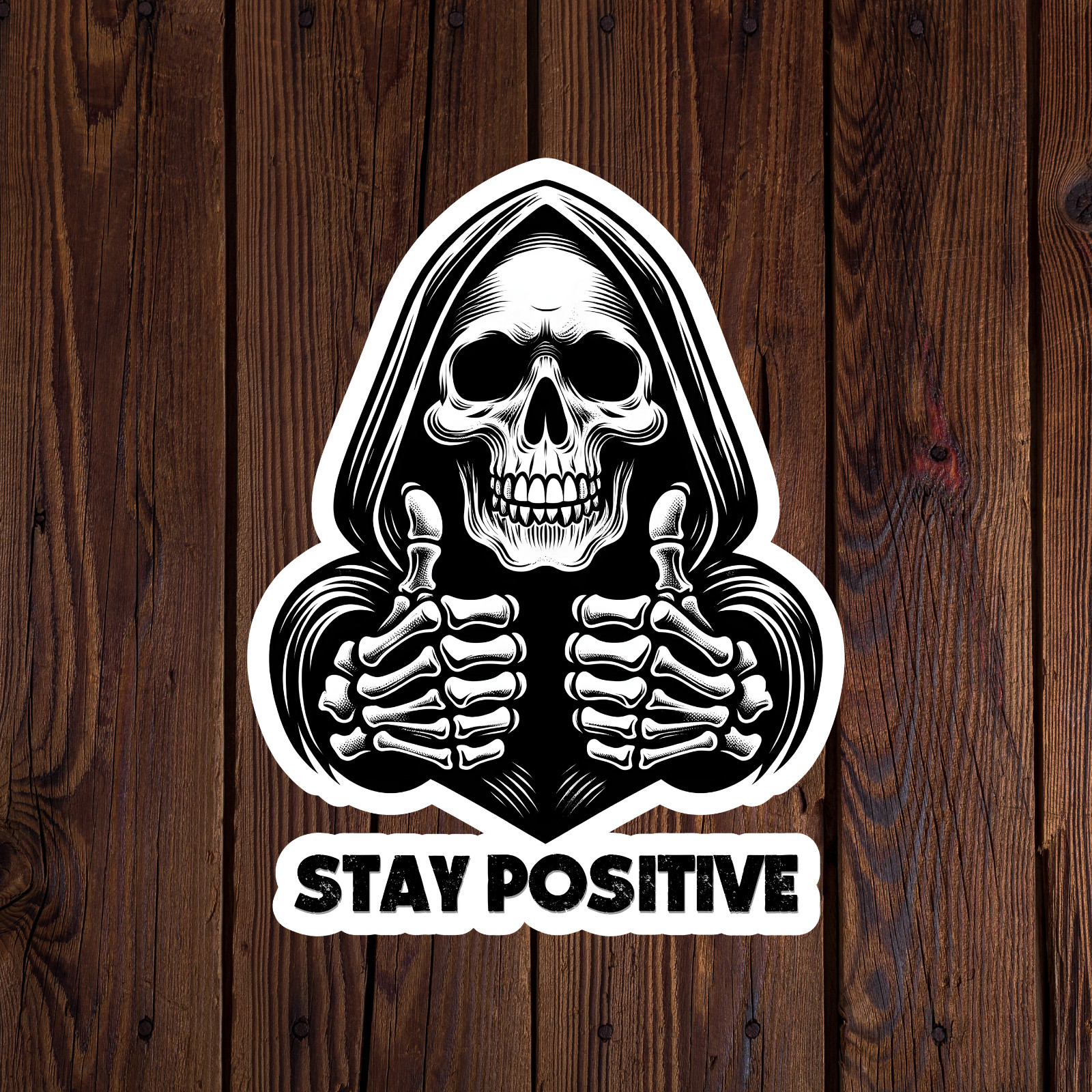 Skeleton sticker vinyl decal stay positive dark grim reaper funny laptop mug