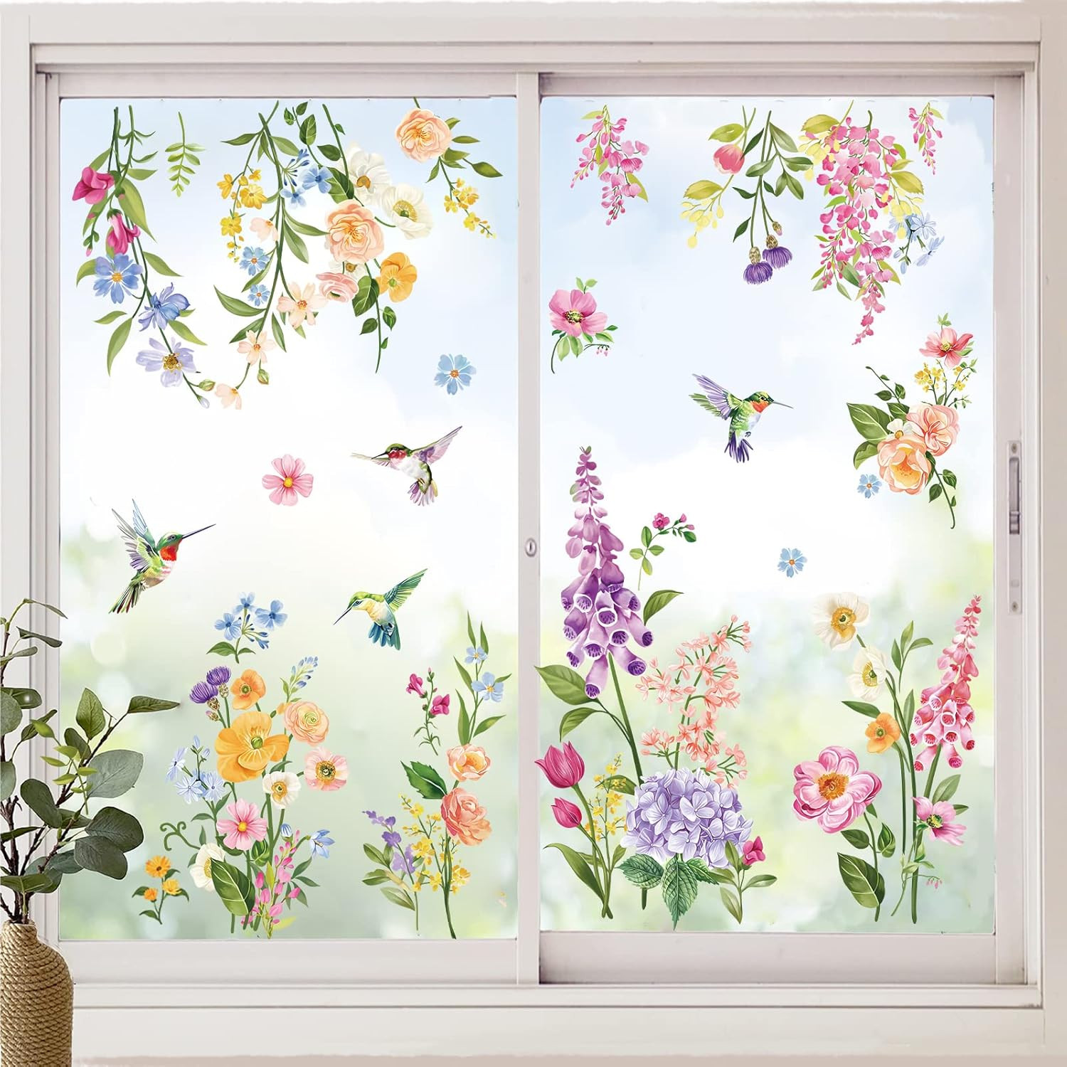 Spring Flower Window Clings Iris Floral Bird Glass Sticker Decal anti Collision