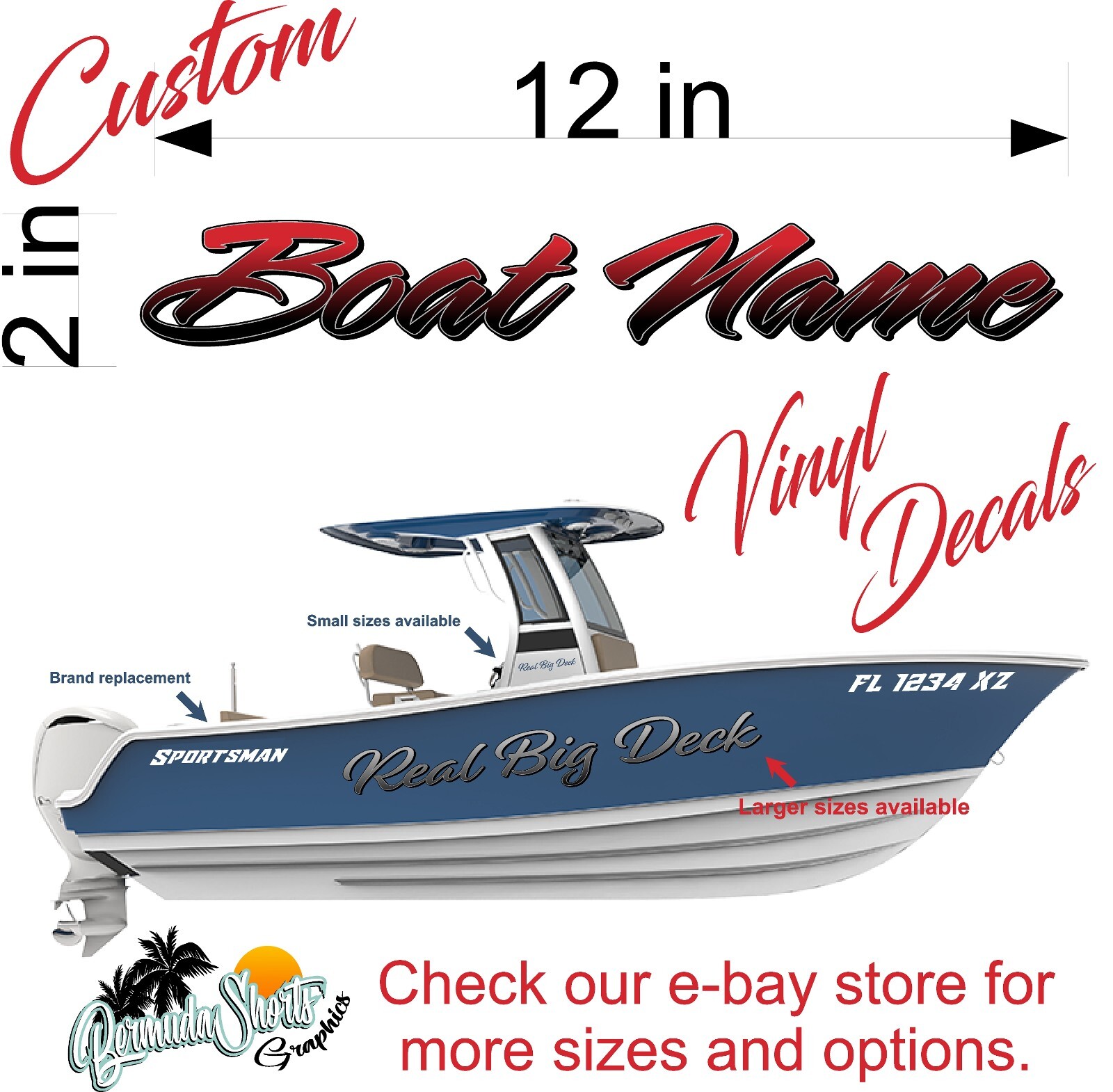 Boat Name Decal 2×12" / Custom Hull Graphic / Premium Marine Vinyl Lettering GRB