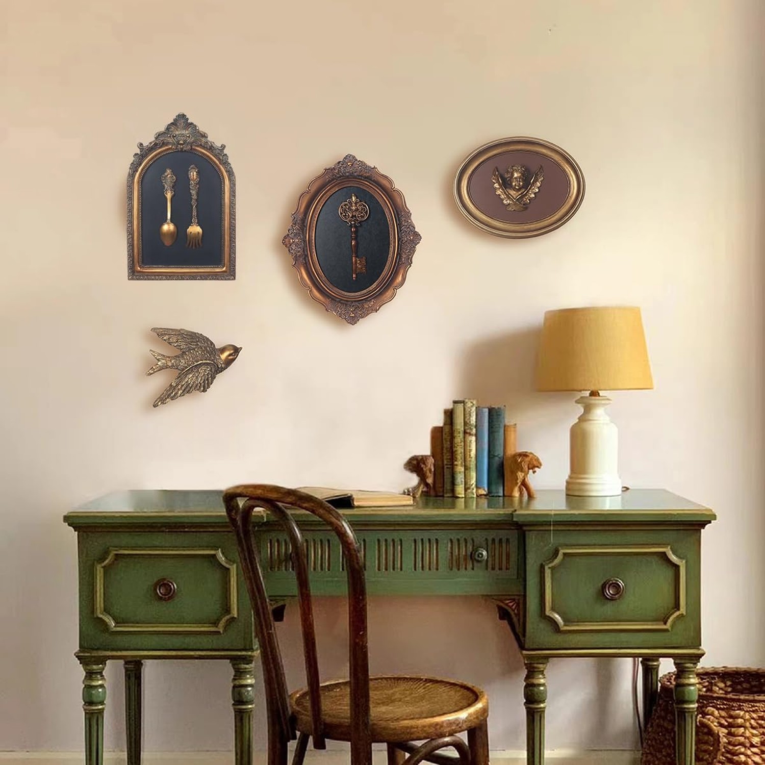 S-MANTIS Vintage Wall Sculpture, Antique Pediment, Hallway Wall Art, Hand Pai…