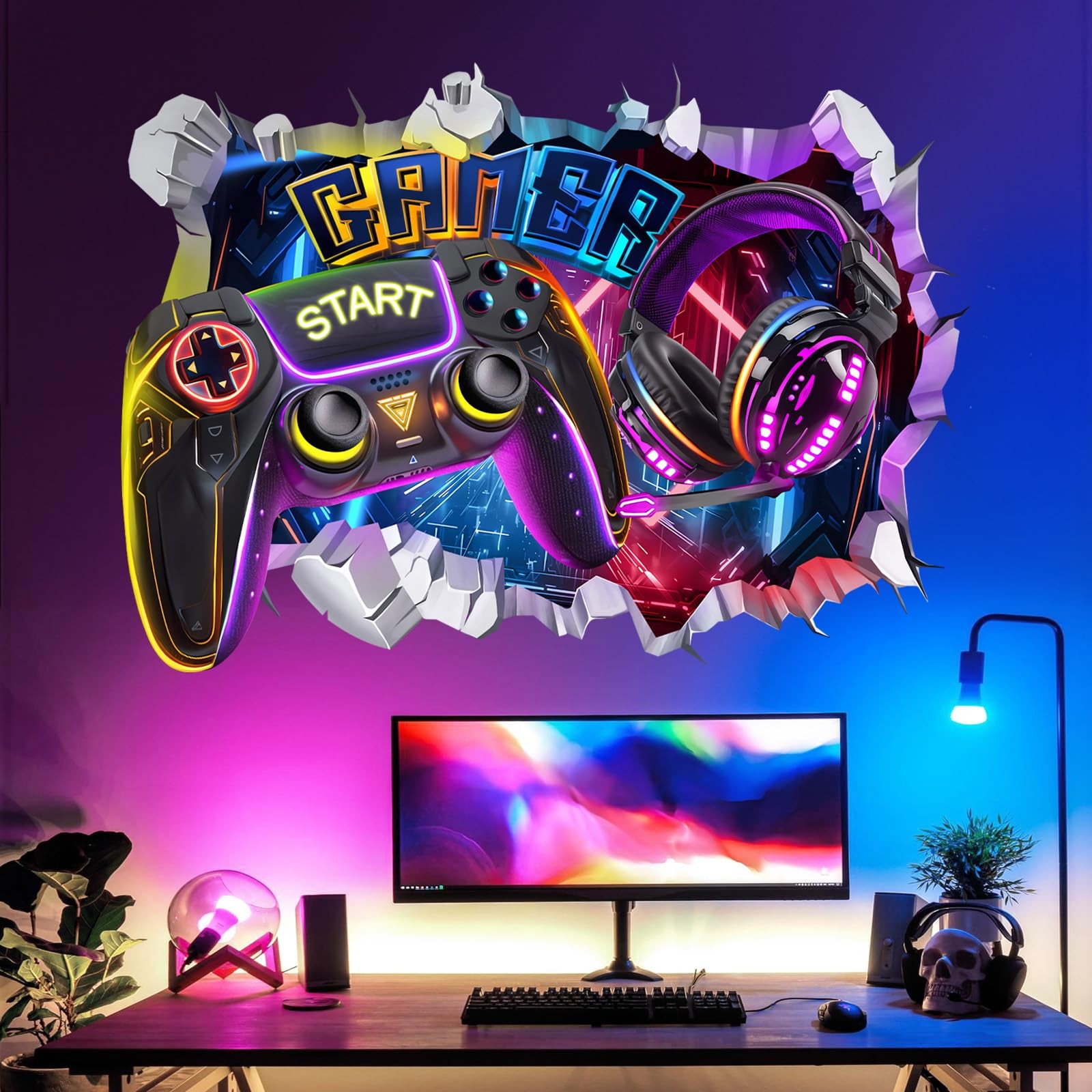 Large 3D Game Wall Decals Gamer Controller Video Gaming Joystick Wall Sticker…