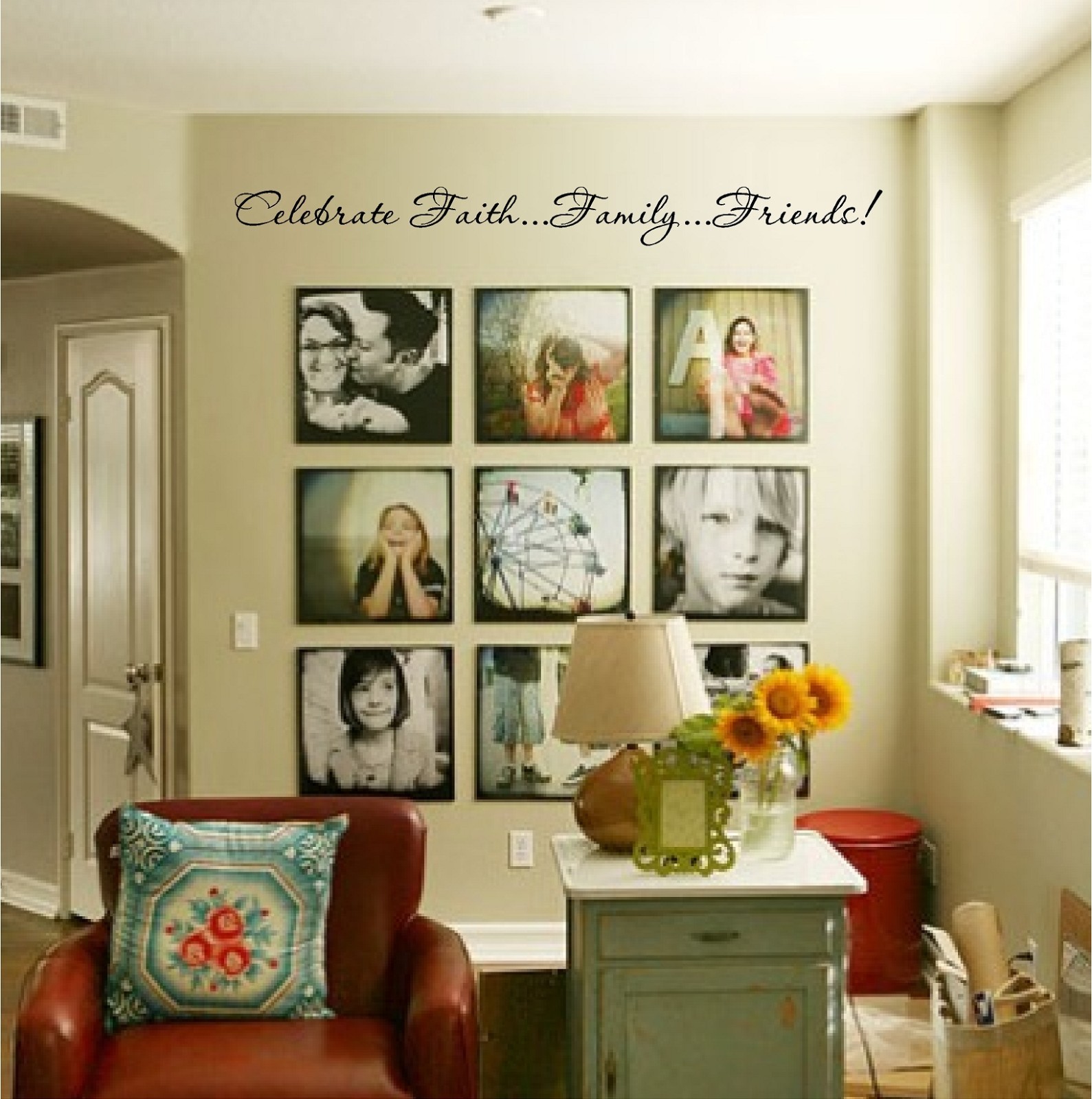 NEW – Celebrate Faith.. Family..Friends. – Vinyl wall art – religious home decor